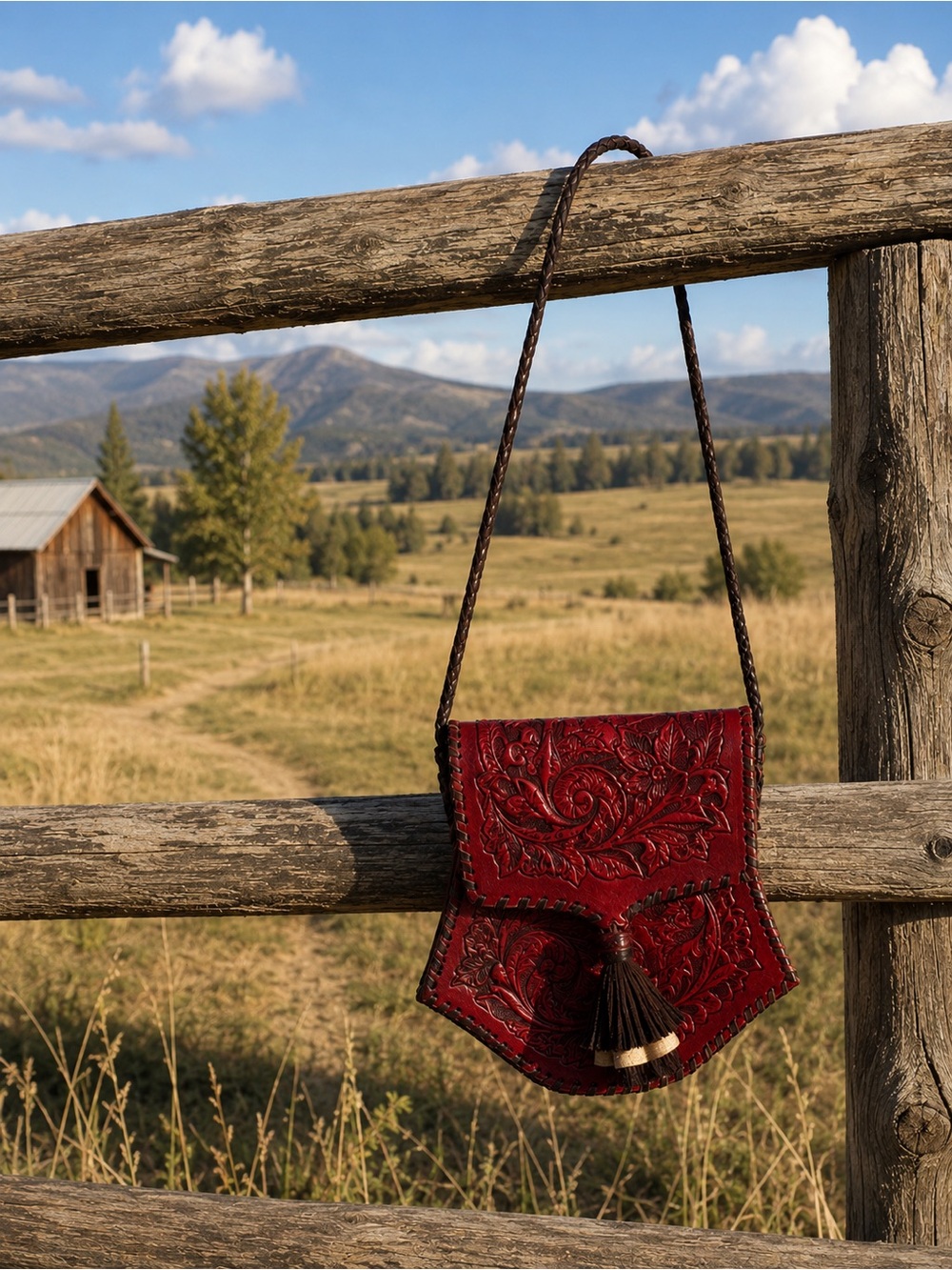 Vintage CHAR 2 Santa Fe Tooled Leather Crossbody Bag